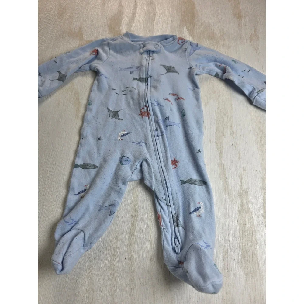 Carters Baby Boy 3M Blue Sea Life Shark Stingray 2-Way Zip Footed Sleeper Pajama